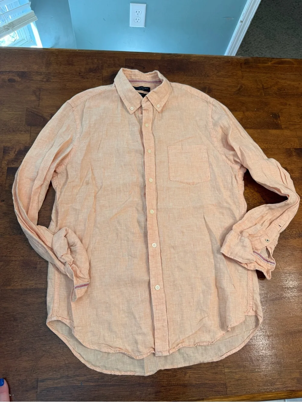 Banana Republic Camden Fit Peach Linen Long Sleeve Button Down Shirt Mens M
